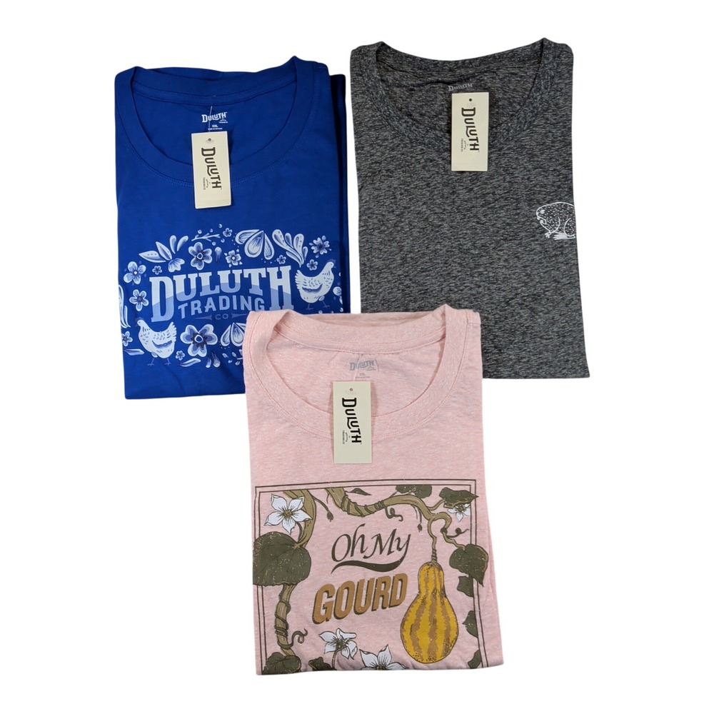 New Duluth Trading Co Womens XXL Graphic T-Shirt Bundle 3pk Blue Pink Gray 52818